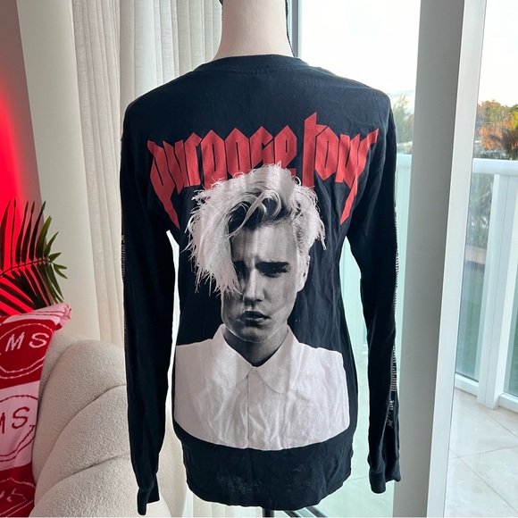 JUSTIN BIEBER VFILES OFFICIAL PURPOSE TOUR L/S T SHIRT SMALL NY POP-UP RARE - Picture 1 of 9
